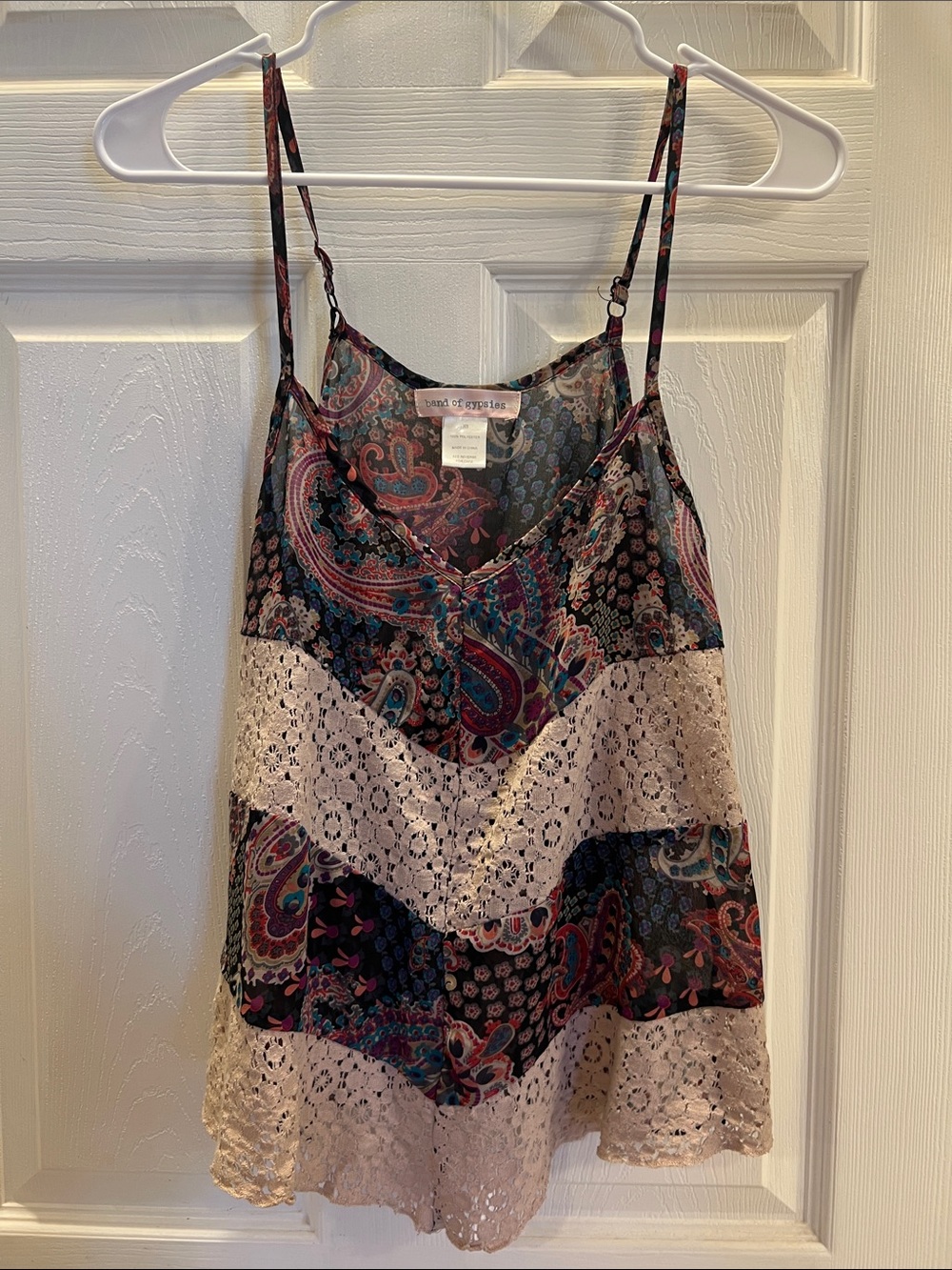 Band of Gypsies Multicolor Paisley & Lace Chevron Cami